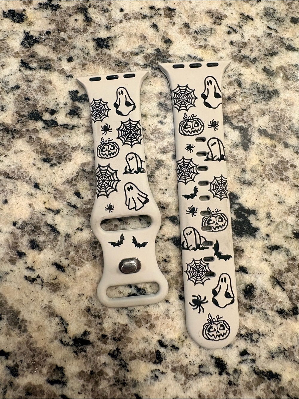 Halloween Ghost & Pumpkin Silicone Apple Watch Band - Cream with Black Print